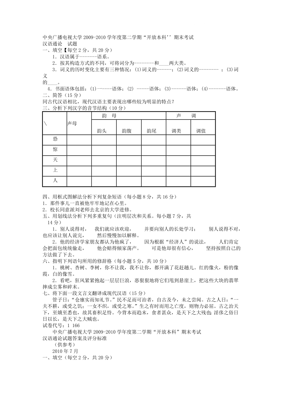电大小学教育汉语通论试题及答案小抄参考_第1页
