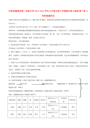 河南省虞城縣第一初級(jí)中學(xué)2012-2013學(xué)年七年級(jí)生物下學(xué)期期末復(fù)習(xí)提綱 第十章 人體的能量供應(yīng)