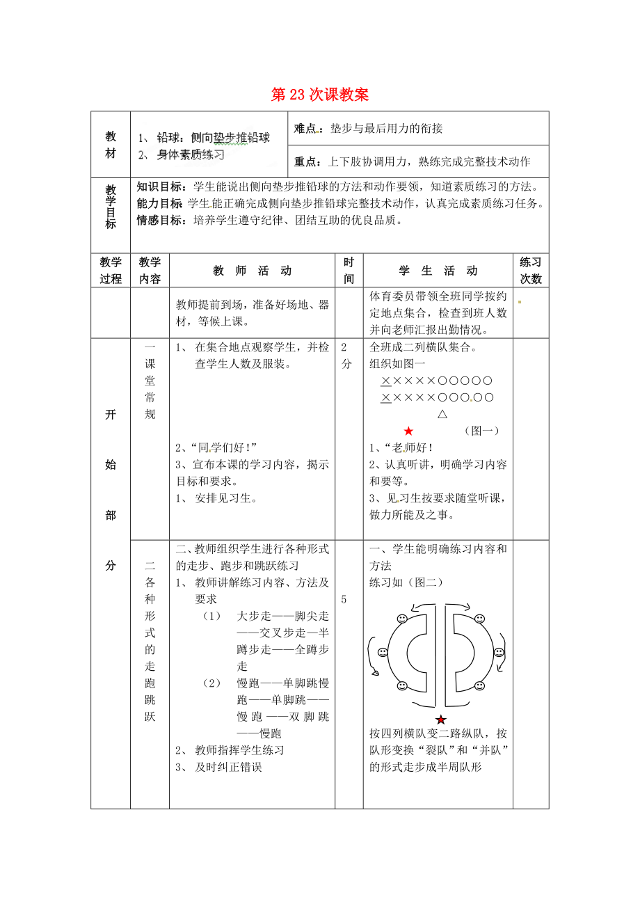 安徽省滁州二中九年級體育 第23次課教案_第1頁