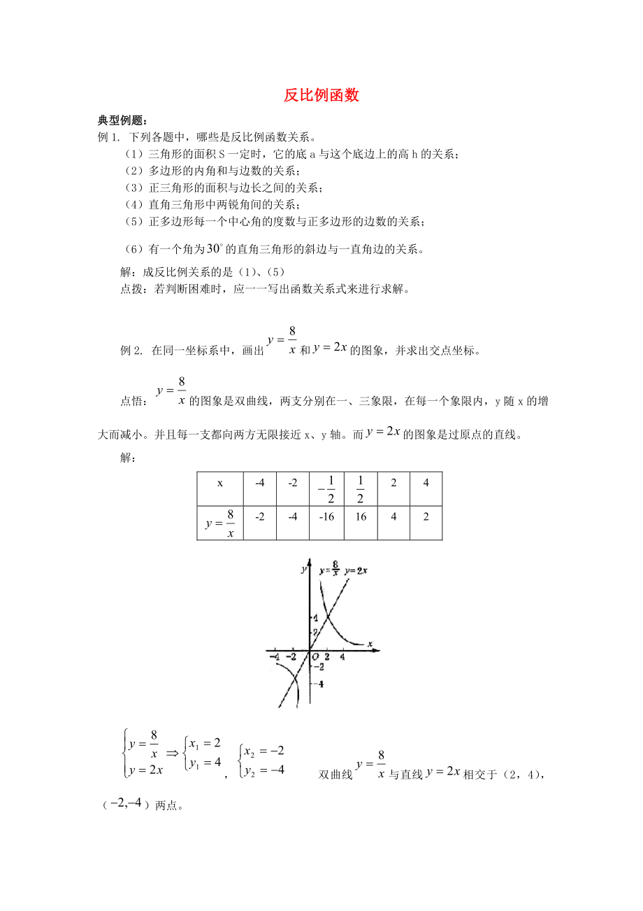 2013年中考數(shù)學(xué)知識點 反比例函數(shù)專題專練 反比例函數(shù)復(fù)習(xí)測試題（無答案）_第1頁