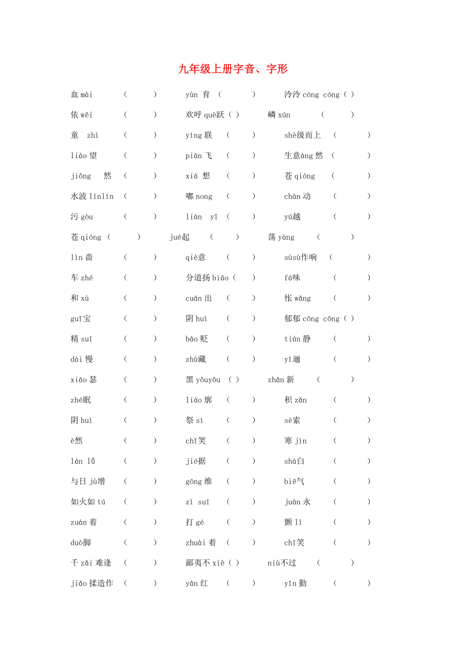 2013中考语文复习资料 字音字形 九上 字音、字形_第1页