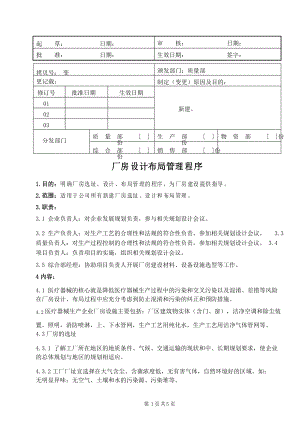 醫(yī)療器械公司 廠房設(shè)計(jì)布局管理程序