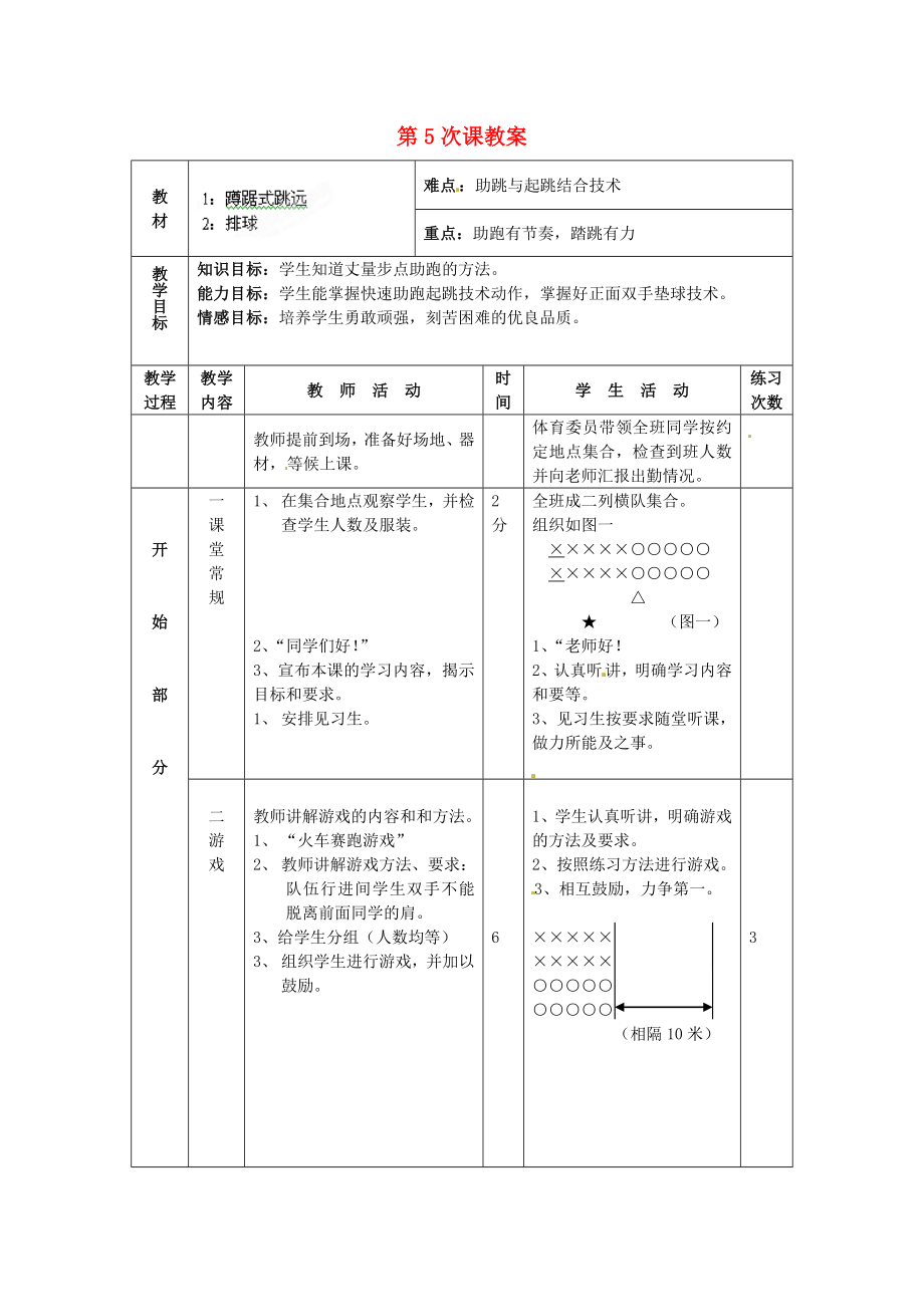 安徽省滁州二中九年級體育 第5次課教案_第1頁