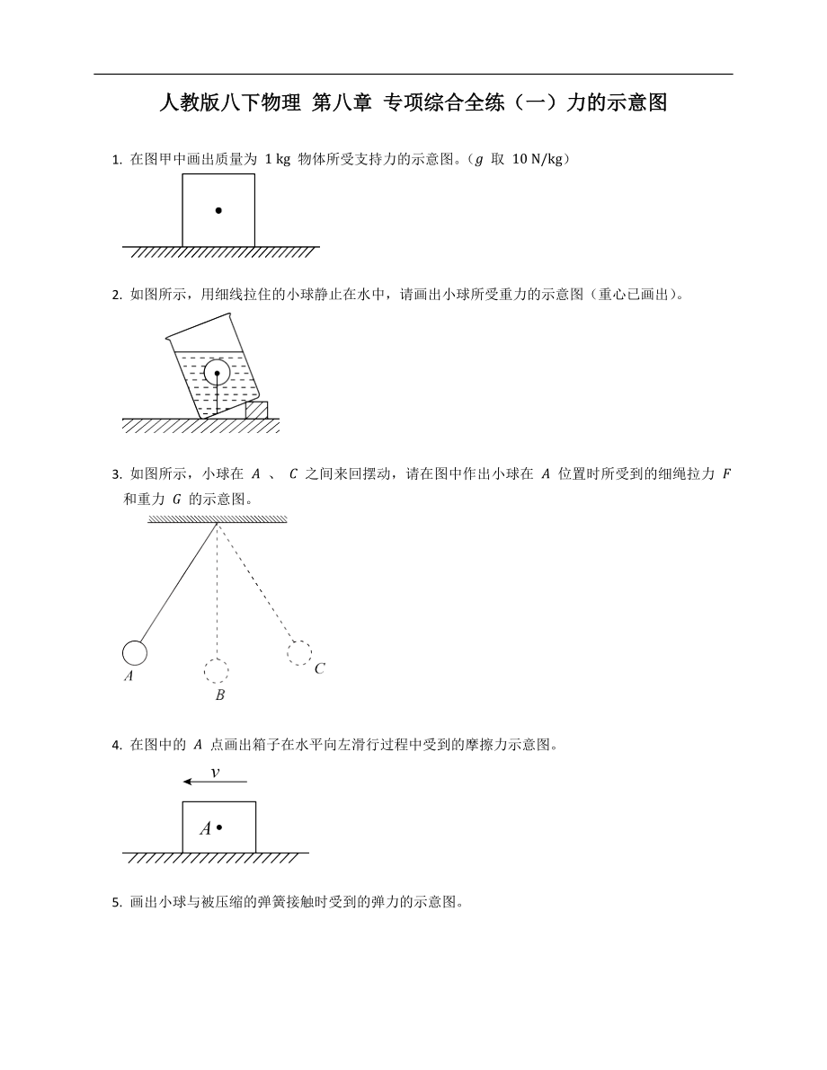 人教版八年級下學期物理 第八章 專項綜合全練（一）力的示意圖_第1頁