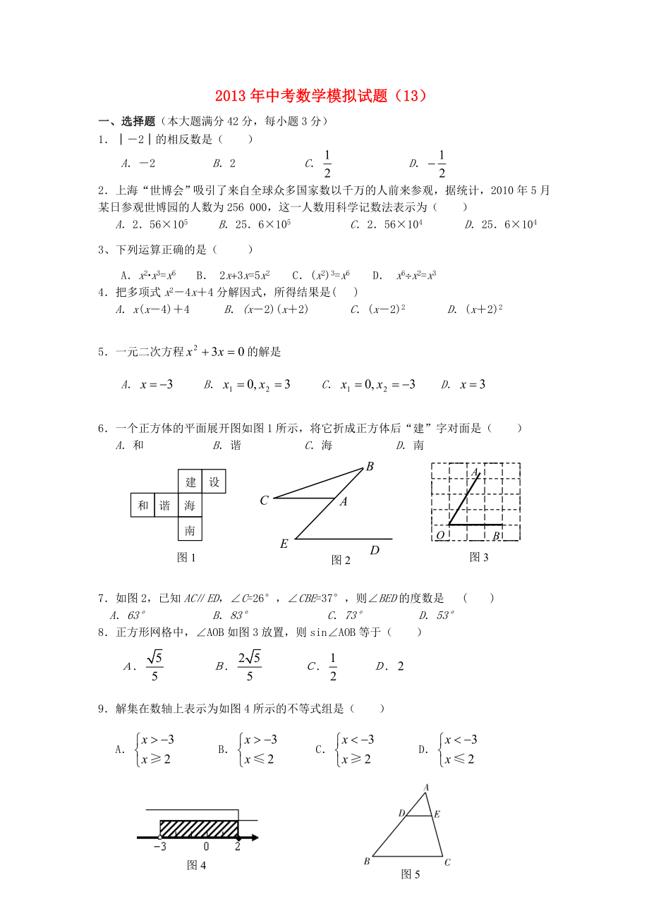 2013年中考数学模拟试题（13）（无答案）_第1页