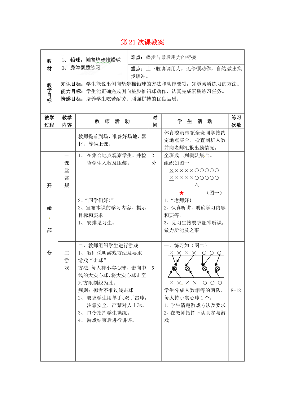 安徽省滁州二中九年級體育 第21次課教案_第1頁