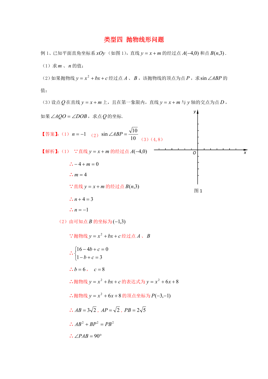 2020年中考数学二轮复习重难题型突破类型四抛物线型问题_第1页