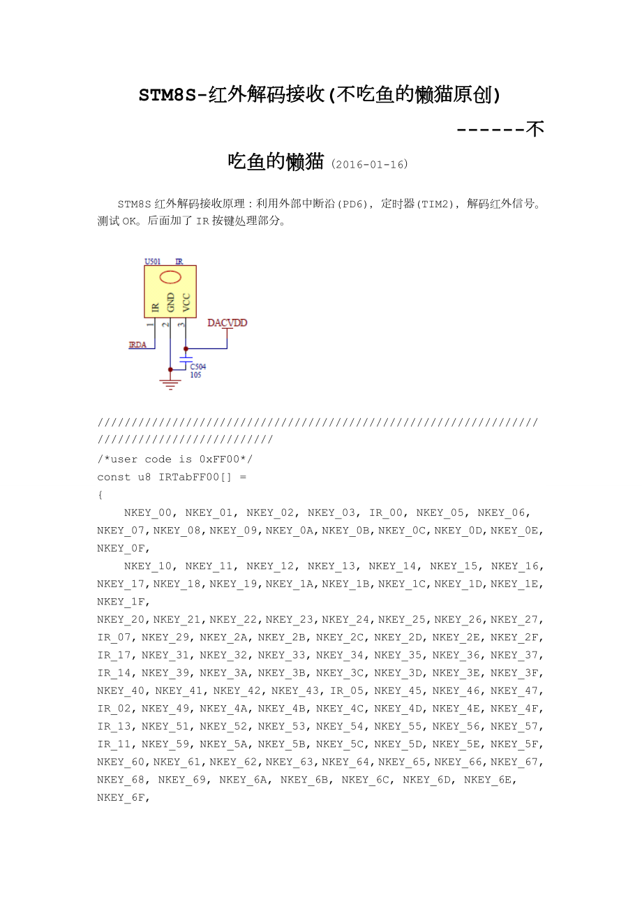 STM8S-红外解码接收(不吃鱼的懒猫原创)_第1页