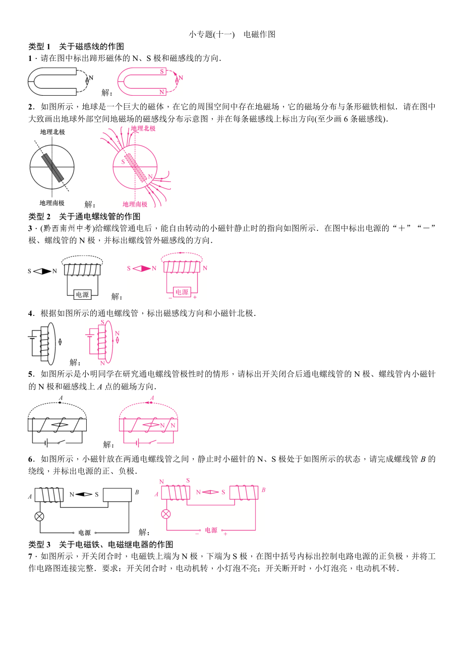 教科版九年级下册 小专题(十一)电磁作图 同步练习_第1页