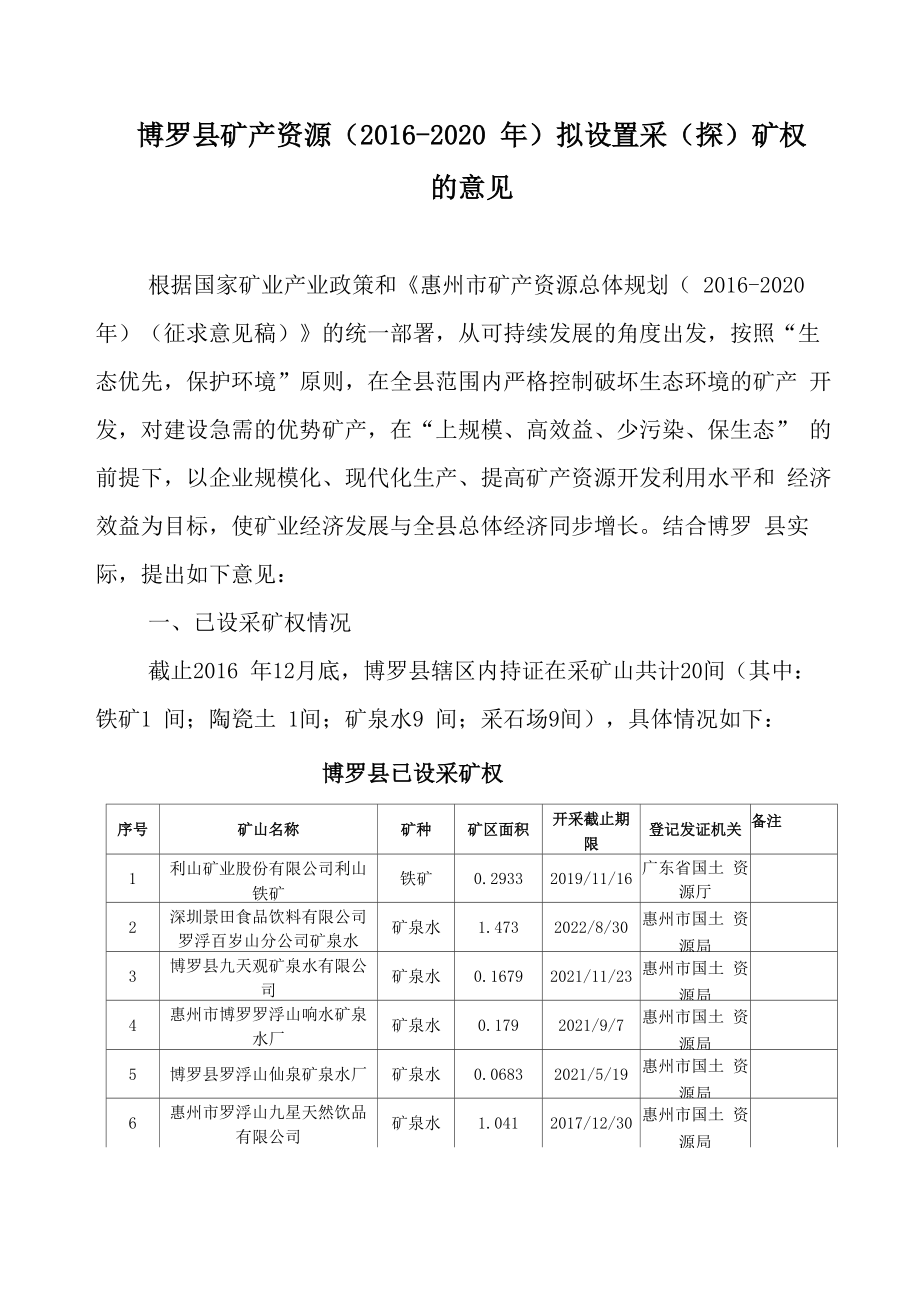 博罗矿产资源2012020年拟设置采探矿权_第1页