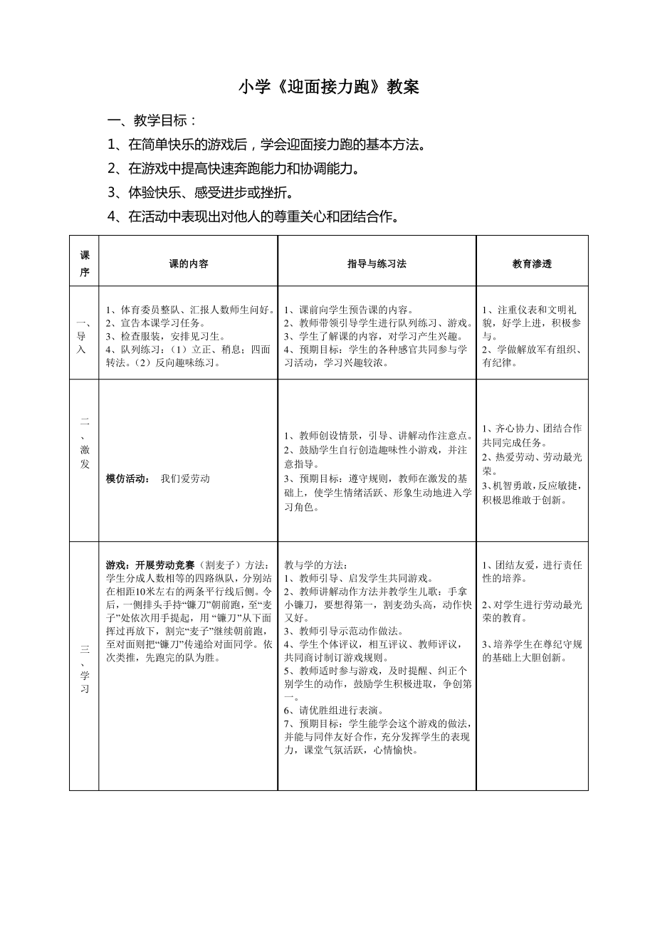 小學(xué)迎面接力跑教案_第1頁(yè)