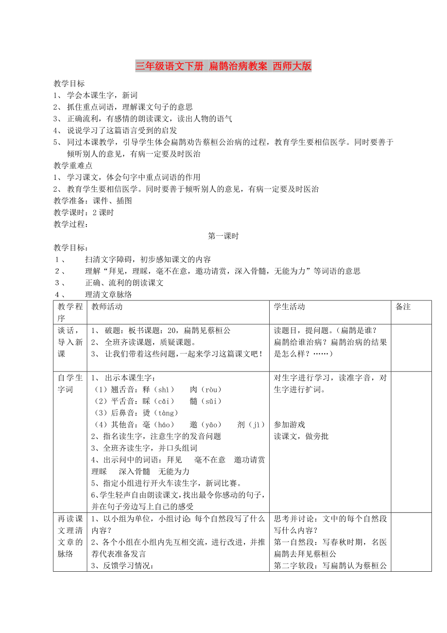 三年级语文下册 扁鹊治病教案 西师大版_第1页