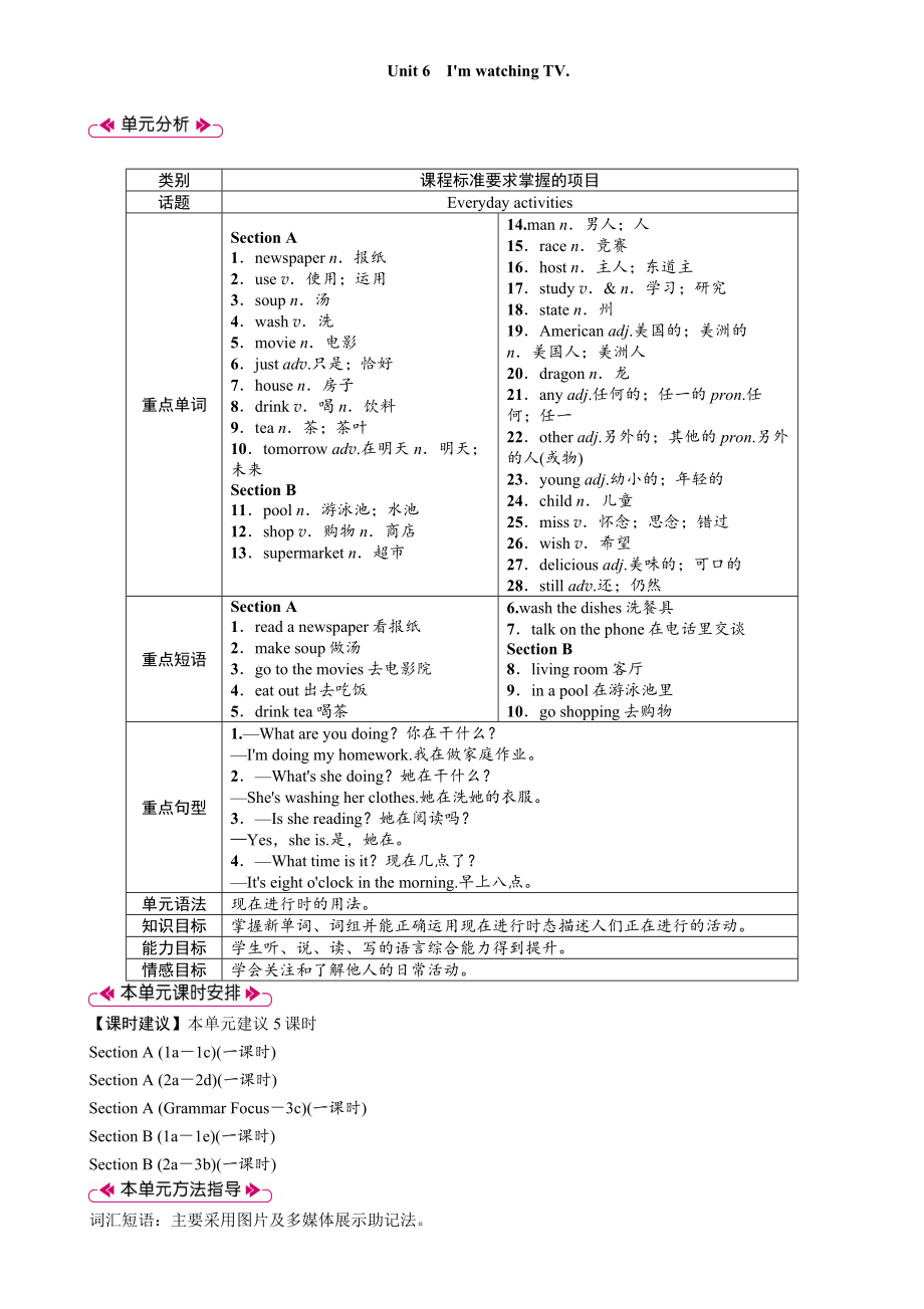 人教版七年級下冊Unit 6 I'm watching TV-Section A（1a_2d）教案_第1頁