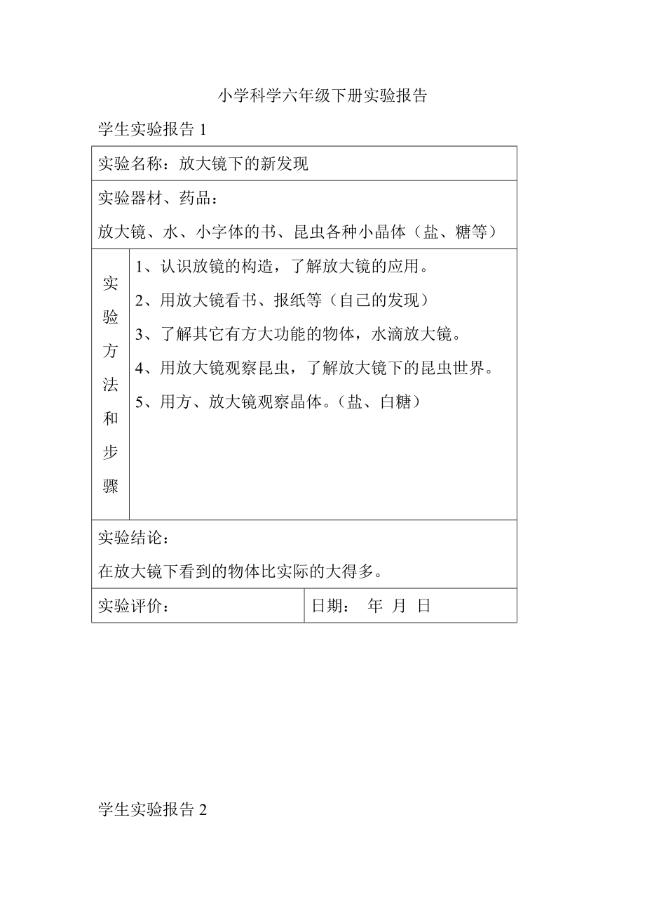 2023年六年级下册实验报告_第1页