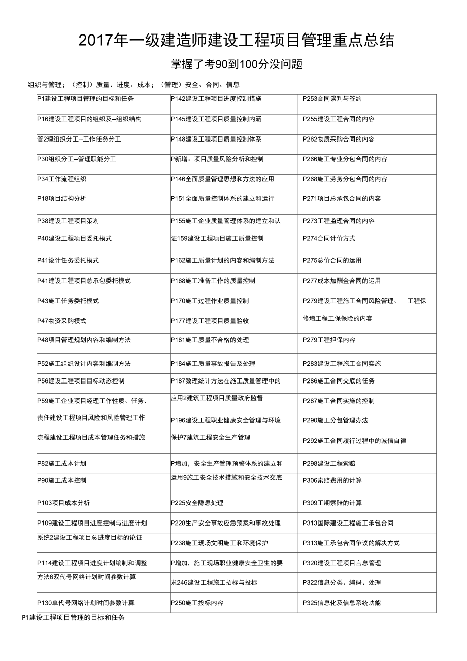 2017年一级建造师建设工程项目管理重点笔记资料全_第1页