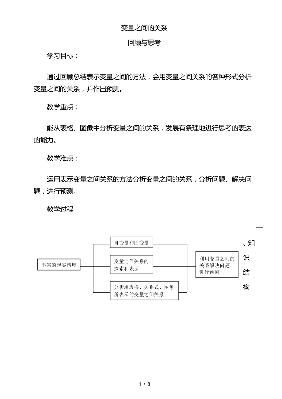 北師大版數(shù)學(xué)七年級(jí)下冊(cè)變量之間的關(guān)系 回顧與思考 教案_第1頁(yè)