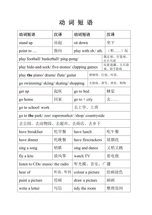 外研版小學(xué)英語 動詞短語 全