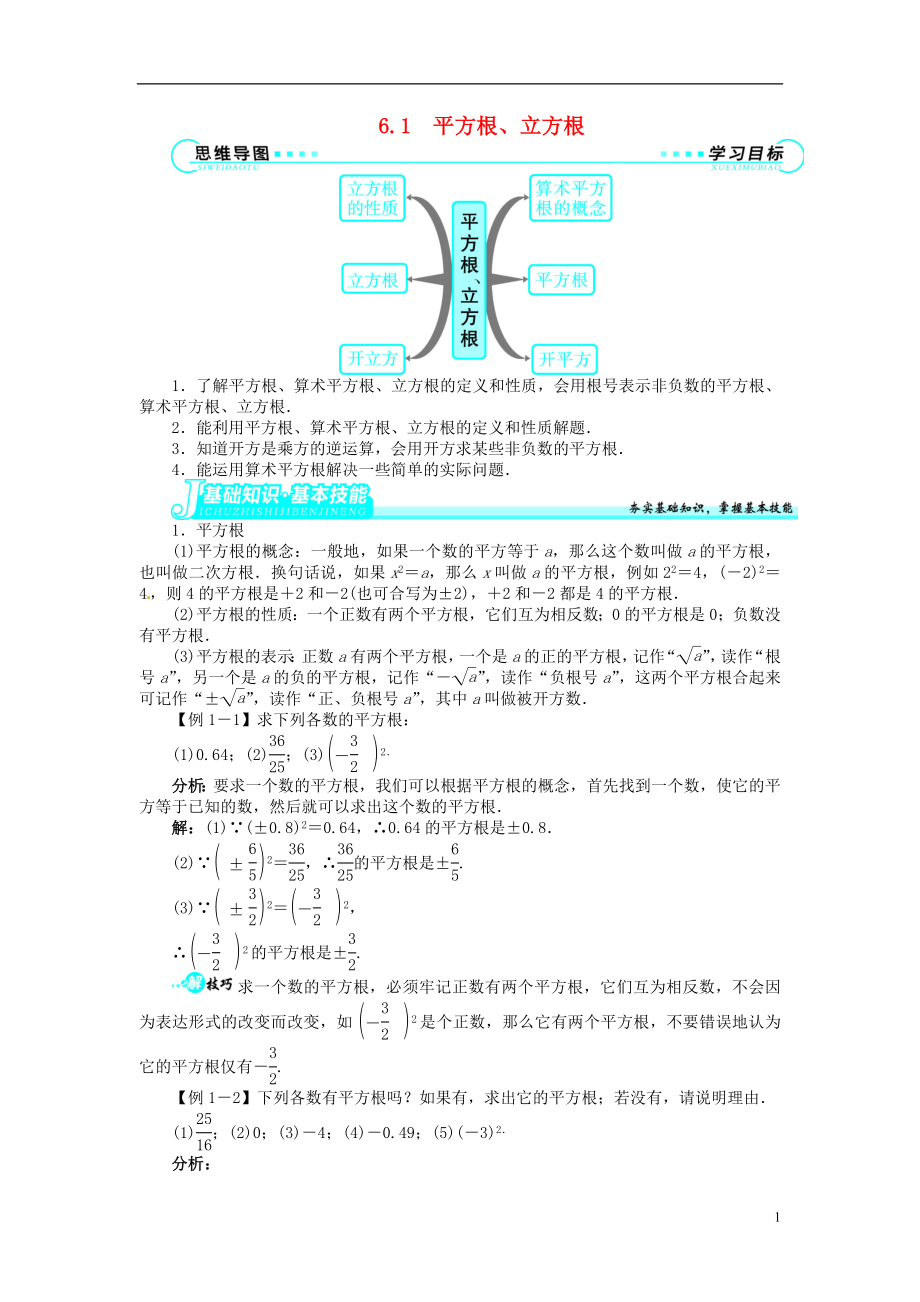 2021-2021學年七年級數(shù)學下冊 第6章 6.1 平方根、立方根講解與例題 （新版）滬科版_第1頁