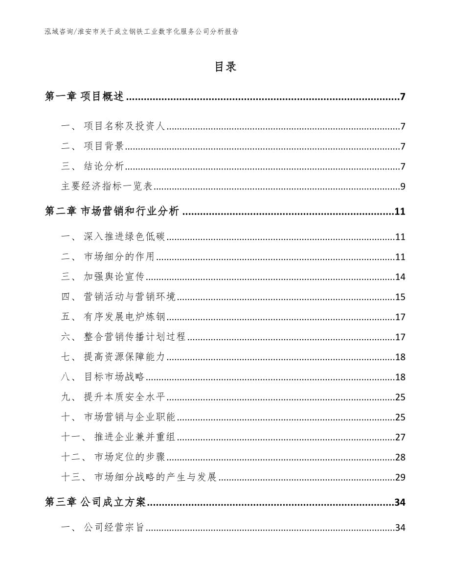 淮安市关于成立钢铁工业数字化服务公司分析报告（模板）_第1页