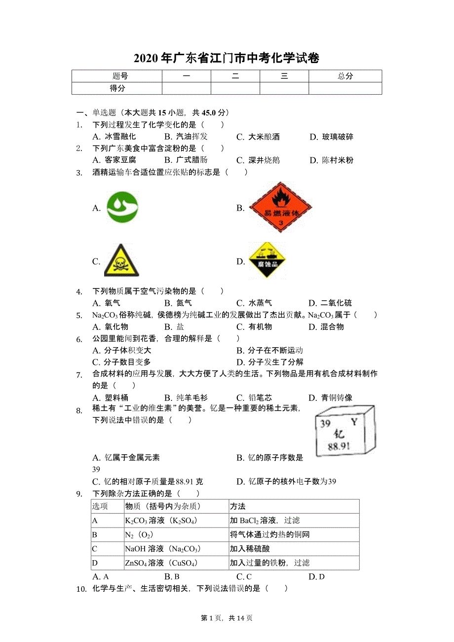 2020年广东省江门市中考化学试卷解析版课件_第1页