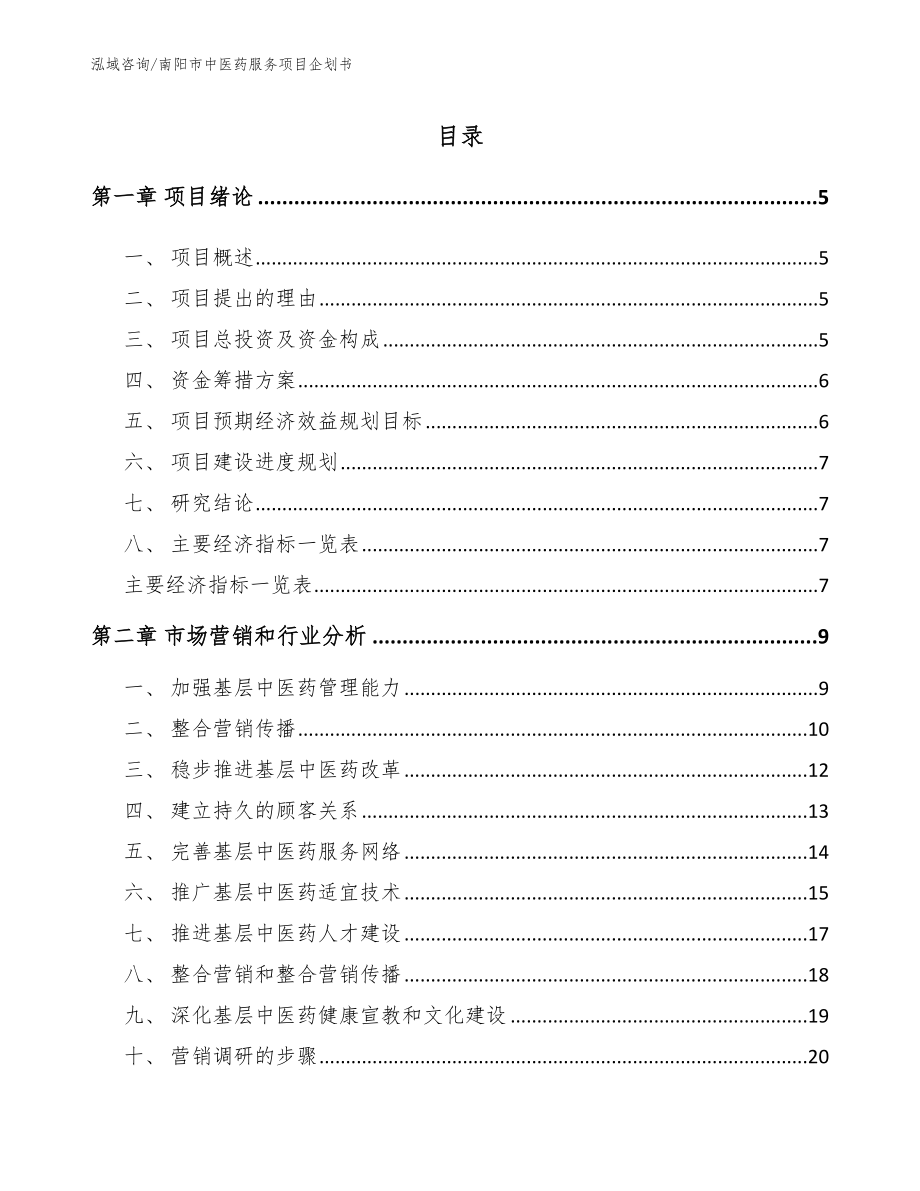 南阳市中医药服务项目企划书【模板范本】_第1页