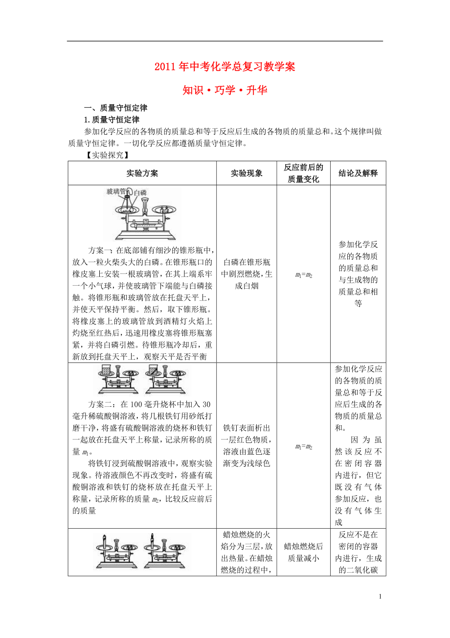 2021年中考化學(xué)總復(fù)習(xí)教學(xué)案 第五單元課題1　質(zhì)量守恒定律_第1頁