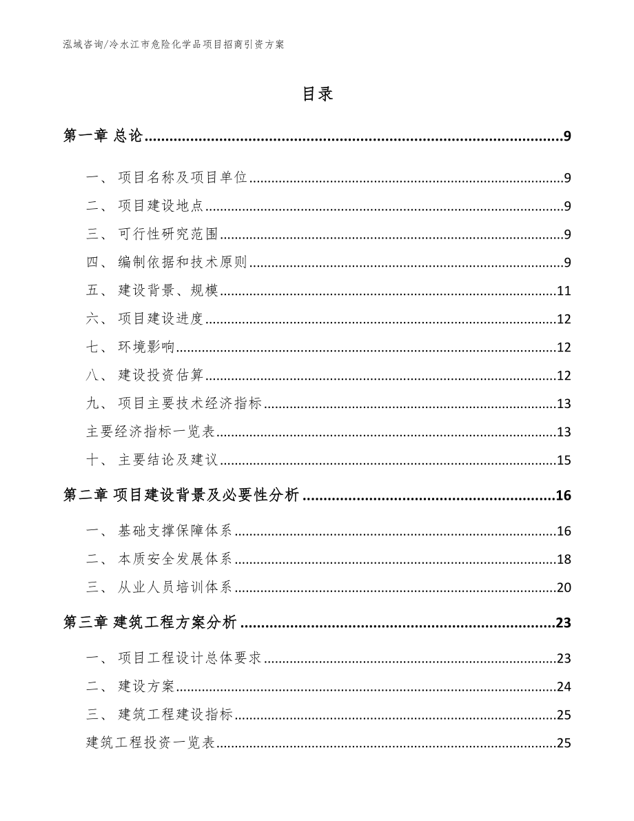 冷水江市危险化学品项目招商引资方案【参考模板】_第1页