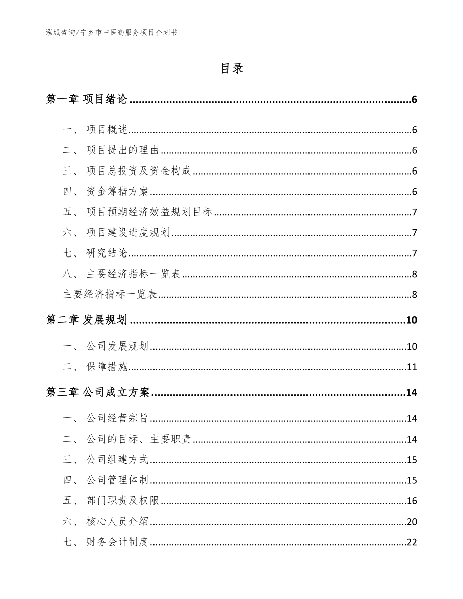 宁乡市中医药服务项目企划书（参考模板）_第1页