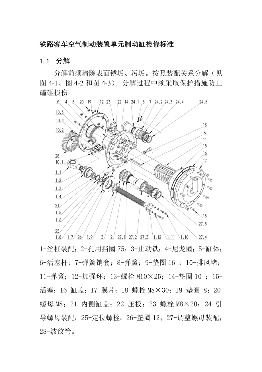 铁路客车空气制动装置单元制动缸检修标准_第1页