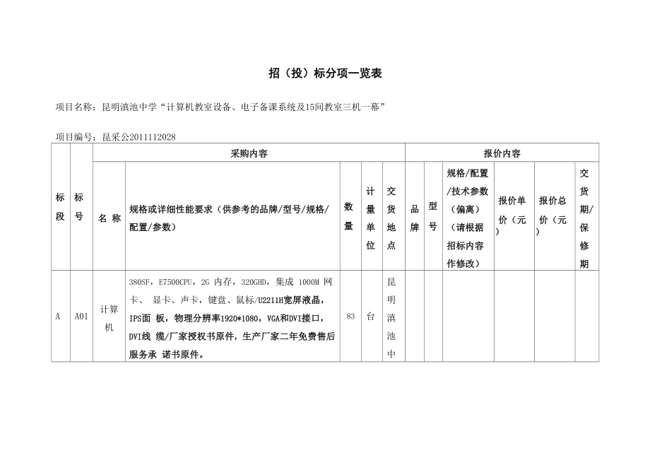 招(投)标分项一览表_第1页