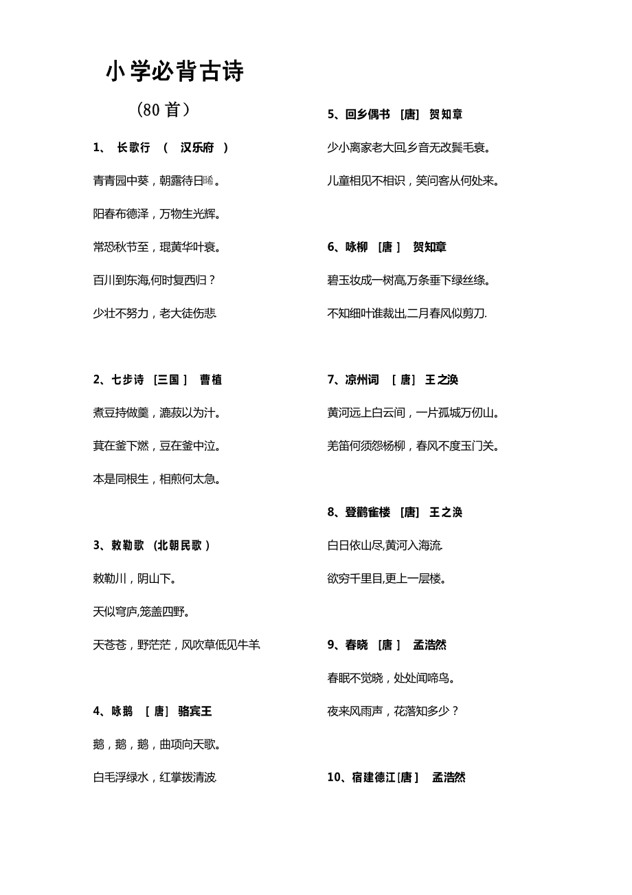 小学一年级必背古诗80首_第1页