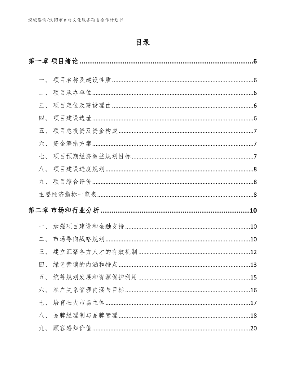 浏阳市乡村文化服务项目合作计划书_第1页