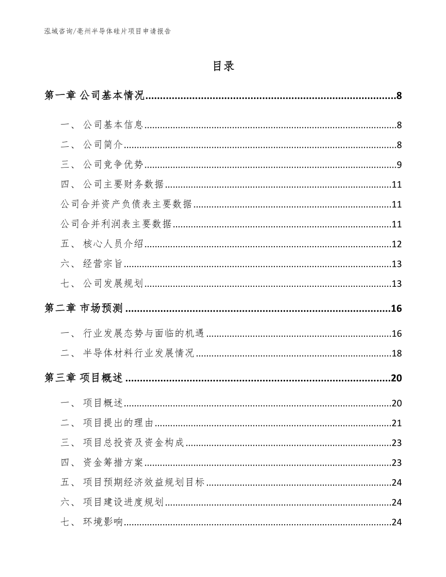 亳州半导体硅片项目申请报告参考模板_第1页