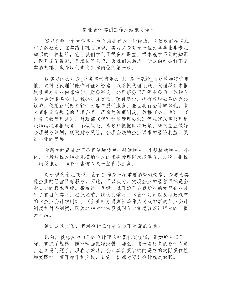 商业会计实训工作总结范文样文_第1页