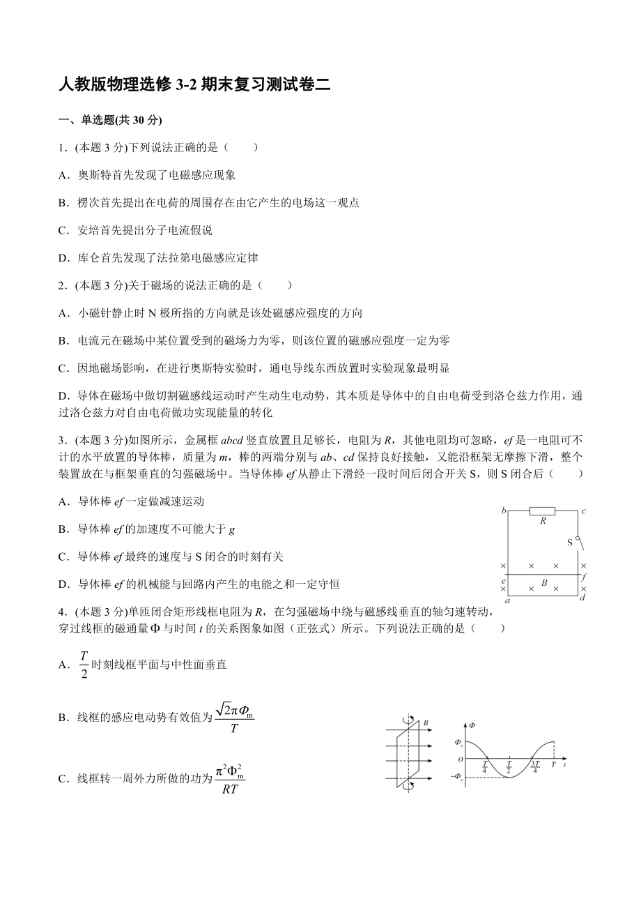 人教版高中物理选修3-2同步训练期末复习测试卷二【含答案】_第1页