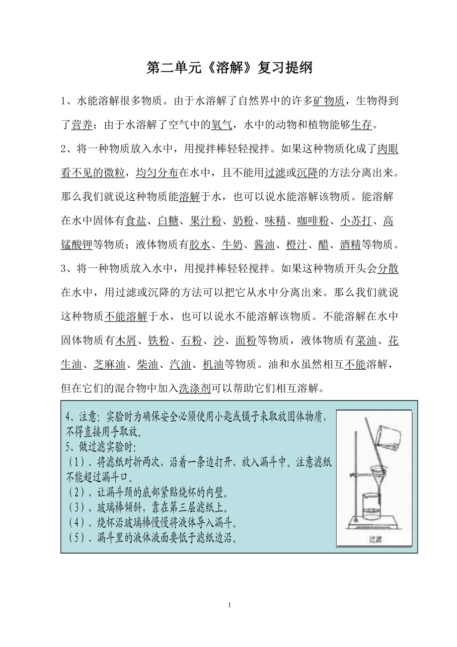 教科版四年級科學(xué)上冊 第二單元 溶解 知識點(diǎn)整理_第1頁