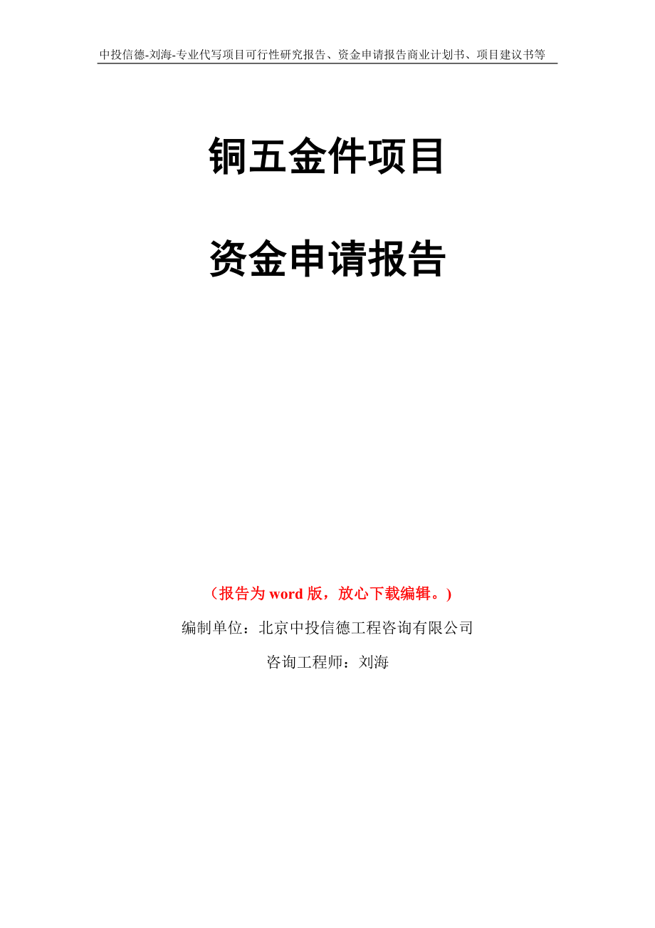 铜五金件项目资金申请报告写作模板代写_第1页