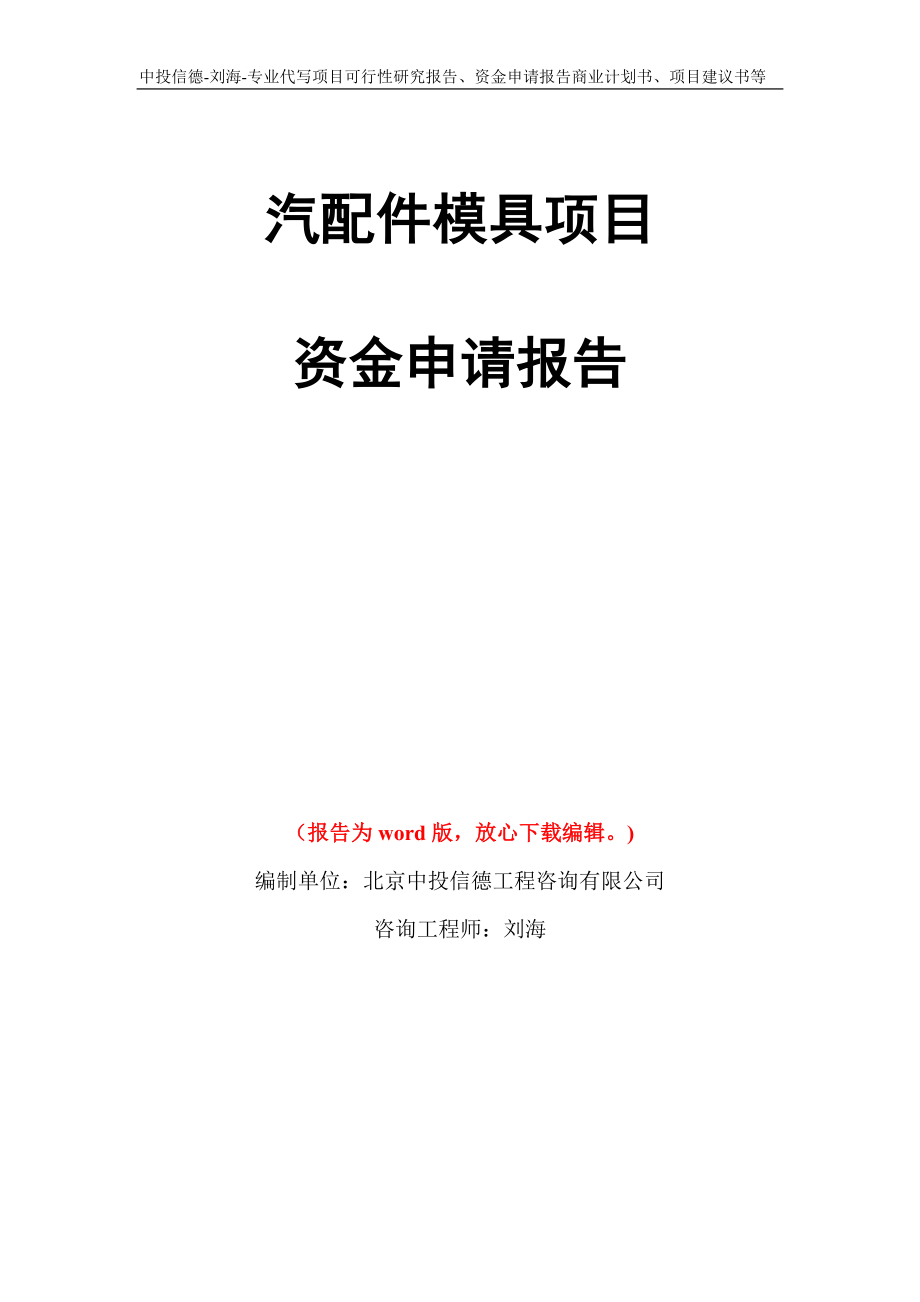 汽配件模具项目资金申请报告写作模板代写_第1页