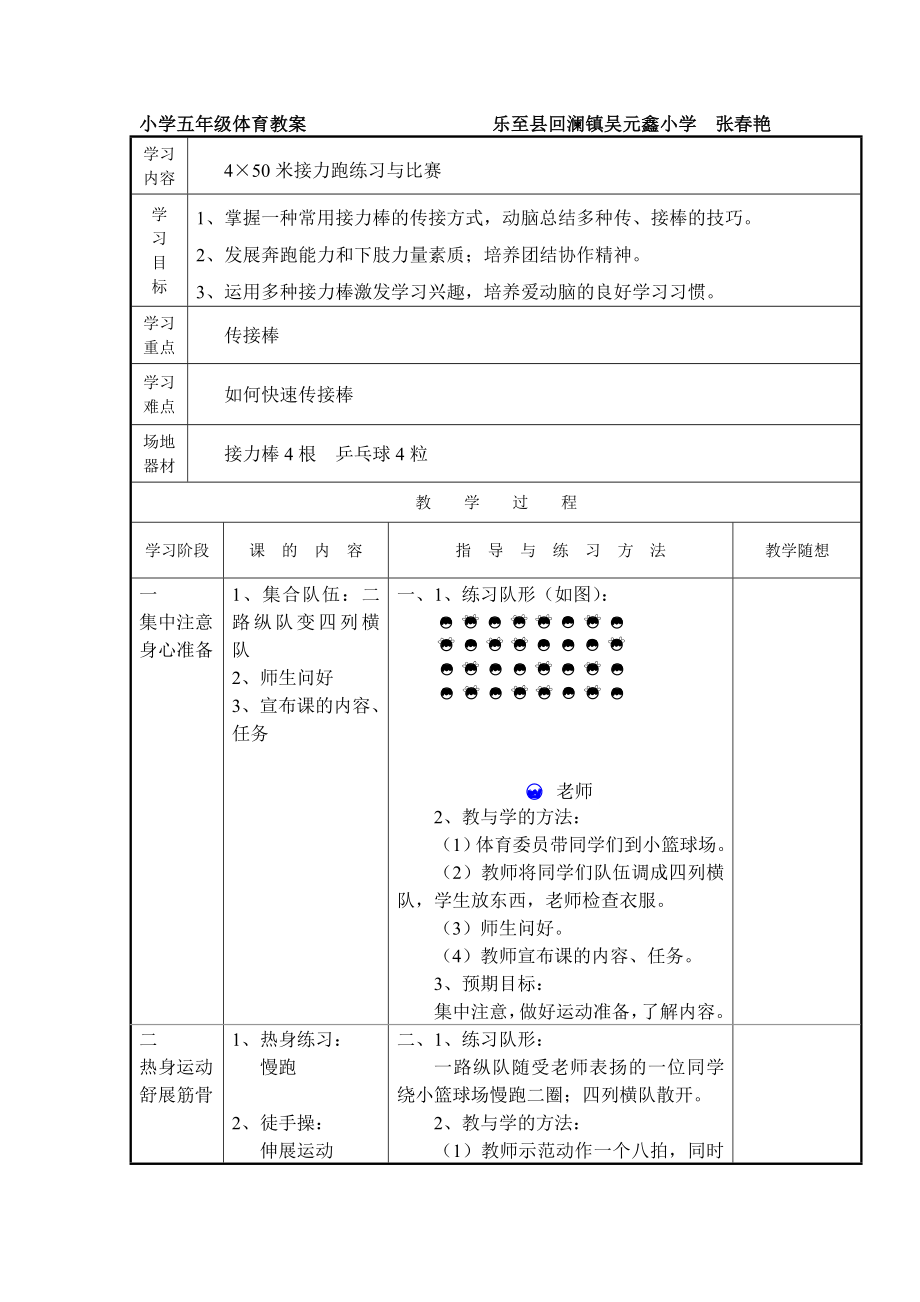 小學(xué)五年級體育教案 樂至縣回瀾鎮(zhèn)吳元鑫小_第1頁