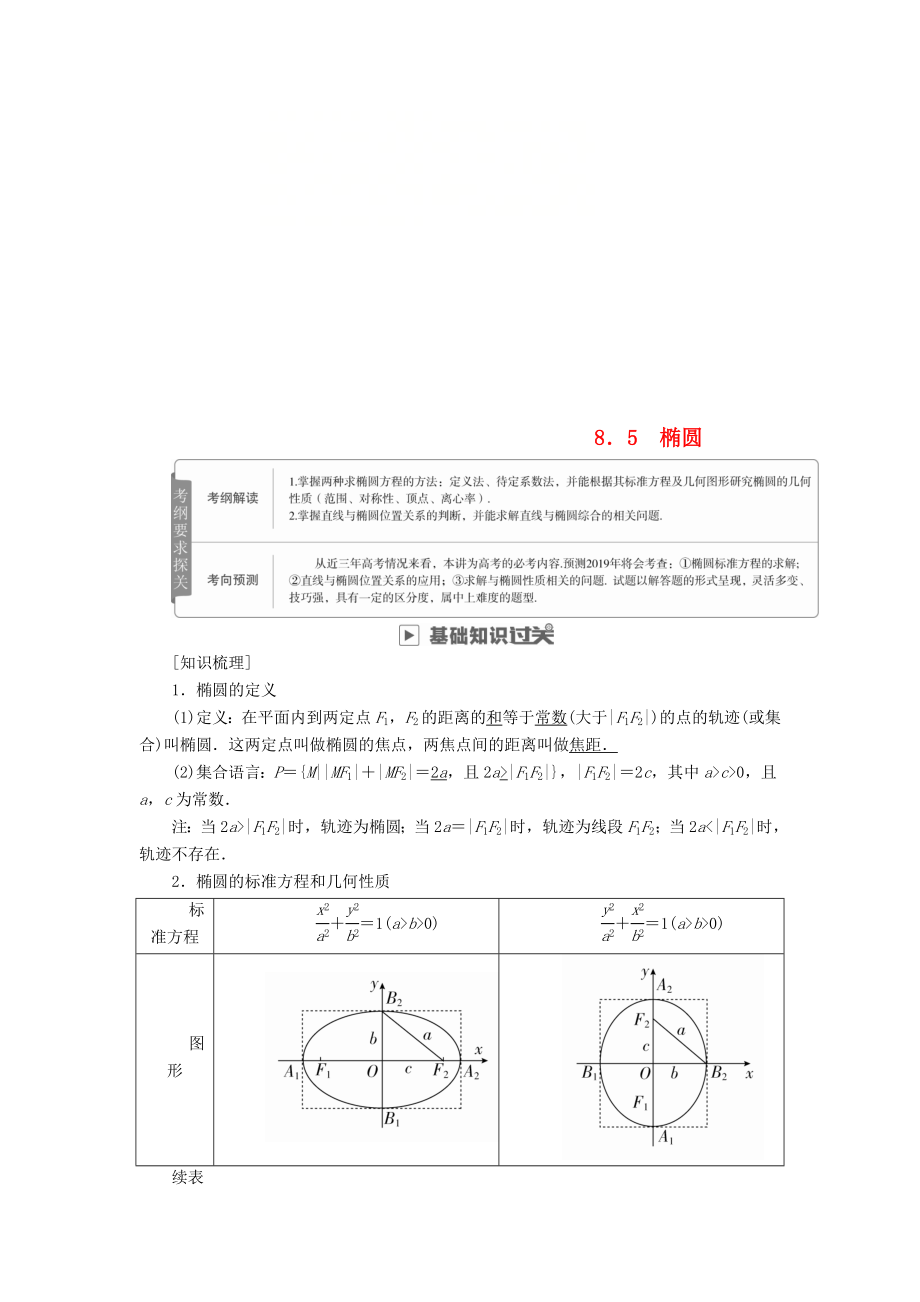 高考数学一轮复习第8章平面解析几何8.5椭圆学案文_第1页