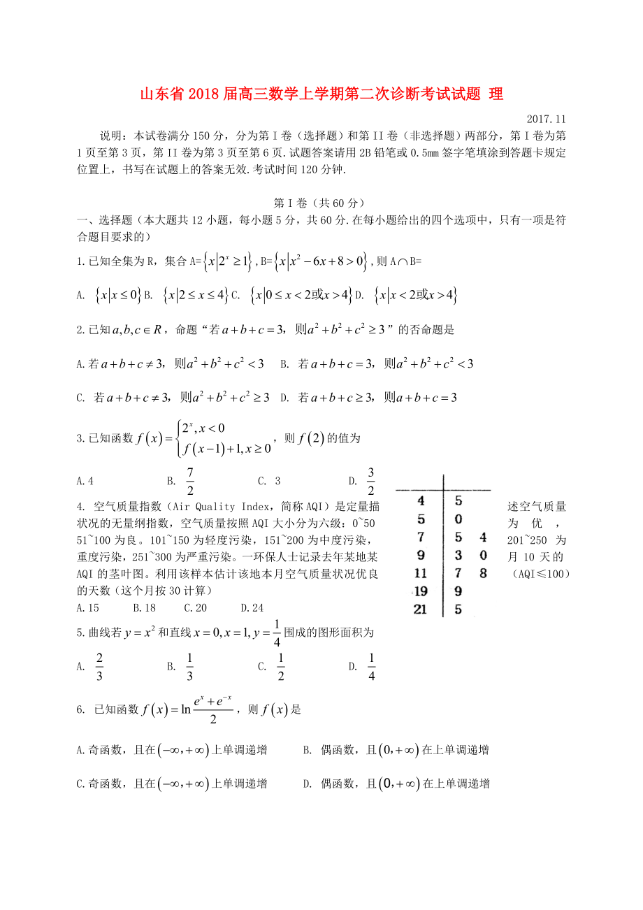 山东省高三数学上学期第二次诊断考试试题理_第1页