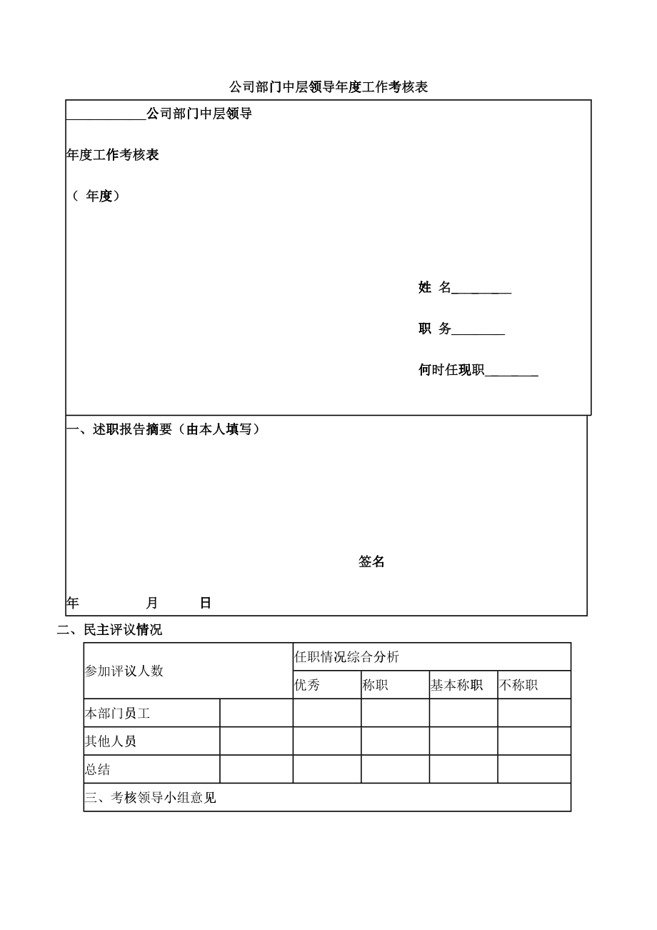 绩效考核-中层领导年度工作考核_第1页