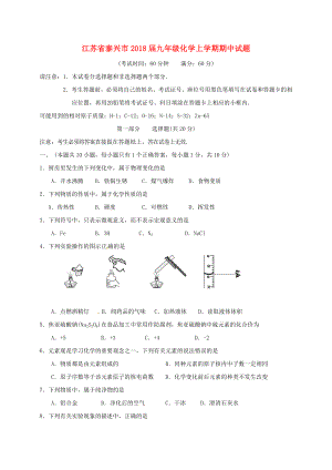 江苏省泰兴市九年级化学上学期期中试题新人教版