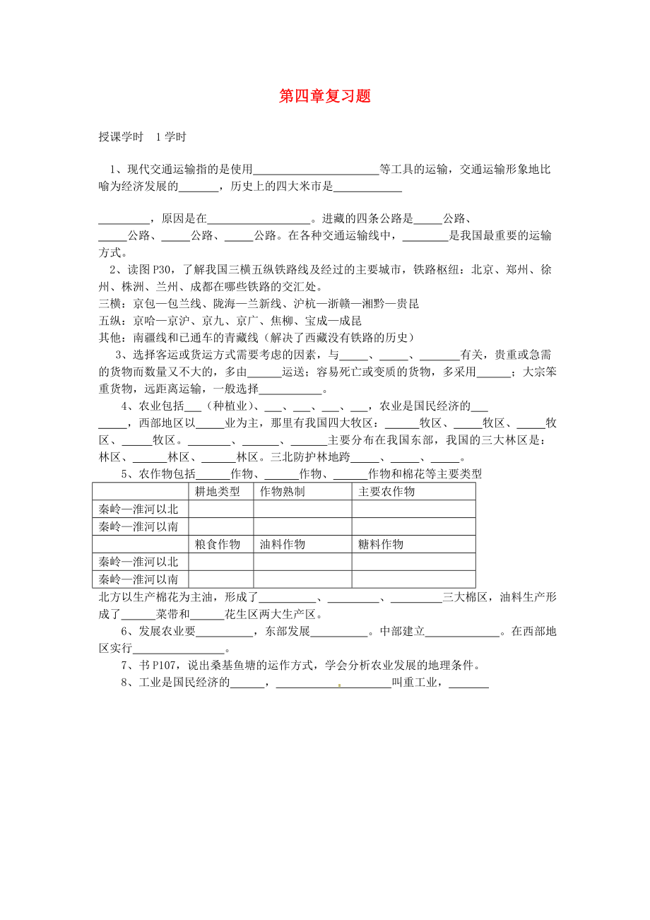 江蘇省無(wú)錫羊尖高級(jí)中學(xué)2012-2013學(xué)年八年級(jí)地理上冊(cè) 第四章《中國(guó)的經(jīng)濟(jì)發(fā)展》復(fù)習(xí)題（無(wú)答案） 新人教版_第1頁(yè)