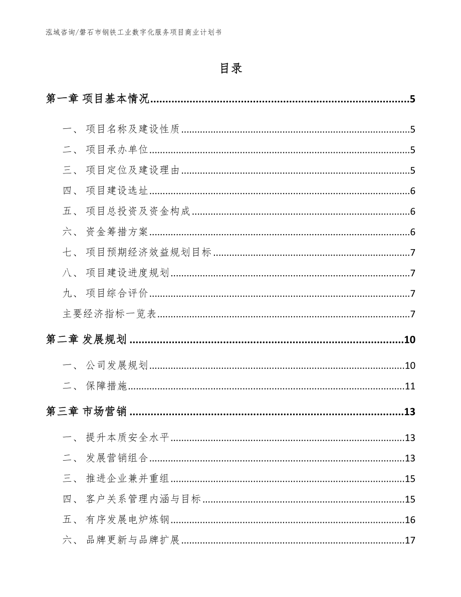 磐石市钢铁工业数字化服务项目商业计划书_范文模板_第1页