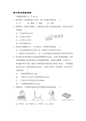 滬科版物理八年級(jí)上冊(cè)第六章熟悉而陌生的力 達(dá)標(biāo)檢測(cè)卷【含答案】