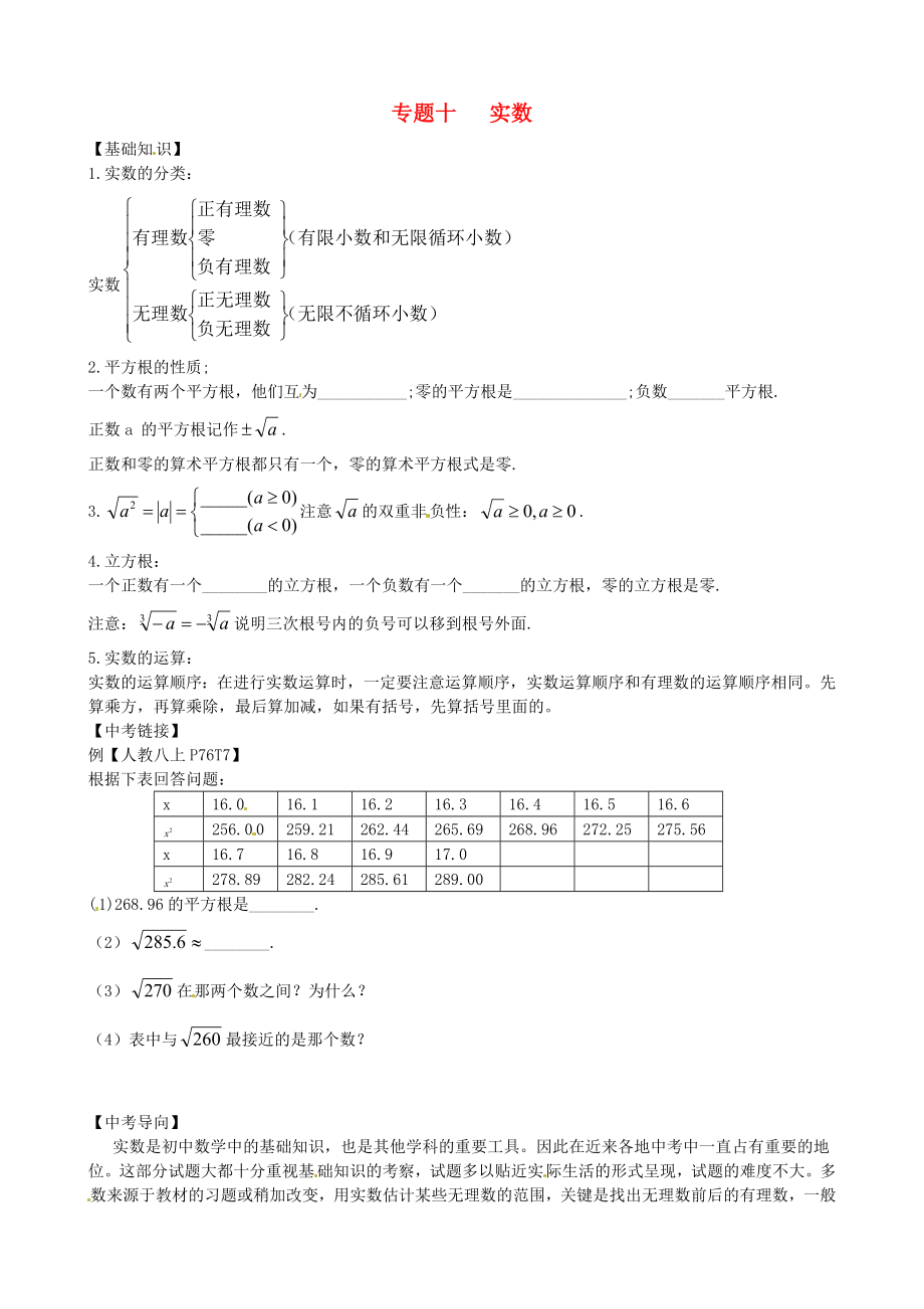 內(nèi)蒙古鄂爾多斯市東勝區(qū)培正中學(xué)2013屆中考專題復(fù)習(xí) 專題十 實(shí)數(shù)（無答案） 新人教版_第1頁(yè)