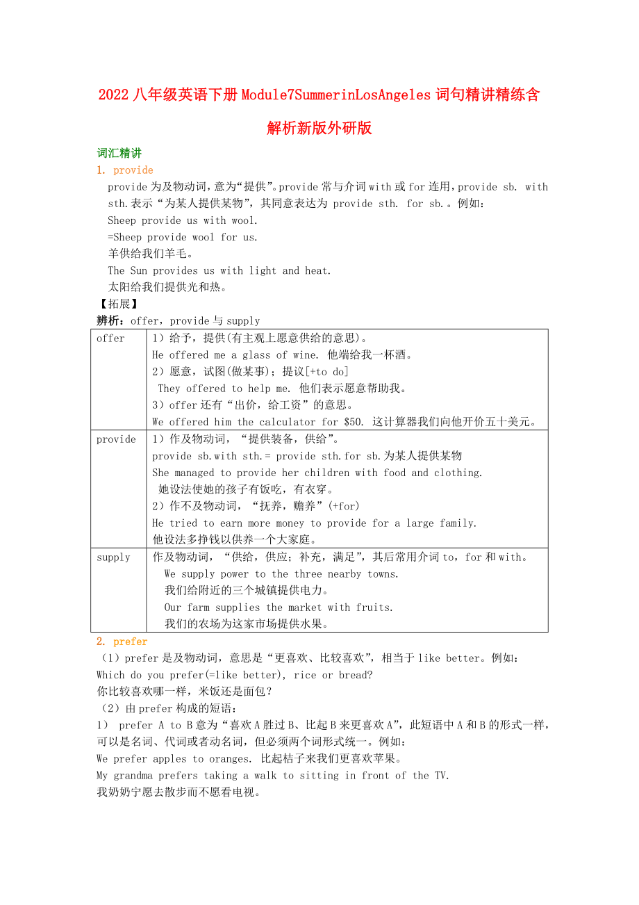 2022八年级英语下册Module7SummerinLosAngeles词句精讲精练含解析新版外研版_第1页