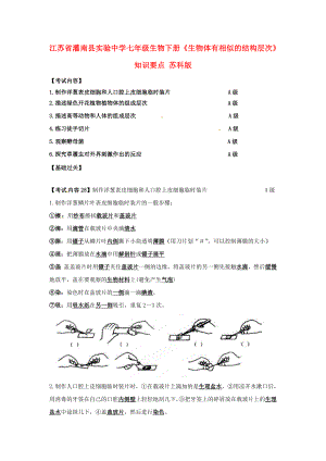 江蘇省灌南縣實驗中學七年級生物下冊《生物體有相似的結(jié)構(gòu)層次》知識要點（無答案） 蘇科版