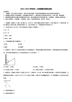 北京市石景山第九中学2022-2023学年物理高一第一学期期末考试试题含解析